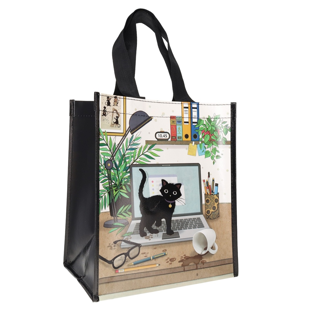 SAC CABAS EN PLASTIQUE RECYCLE BUG ART CHATON ORDI