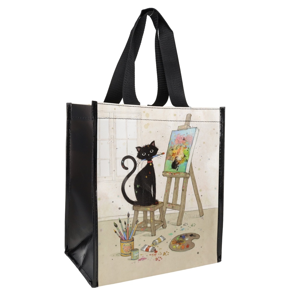 SAC CABAS EN PLASTIQUE RECYCLE BUG ART CHAT PEINTRE