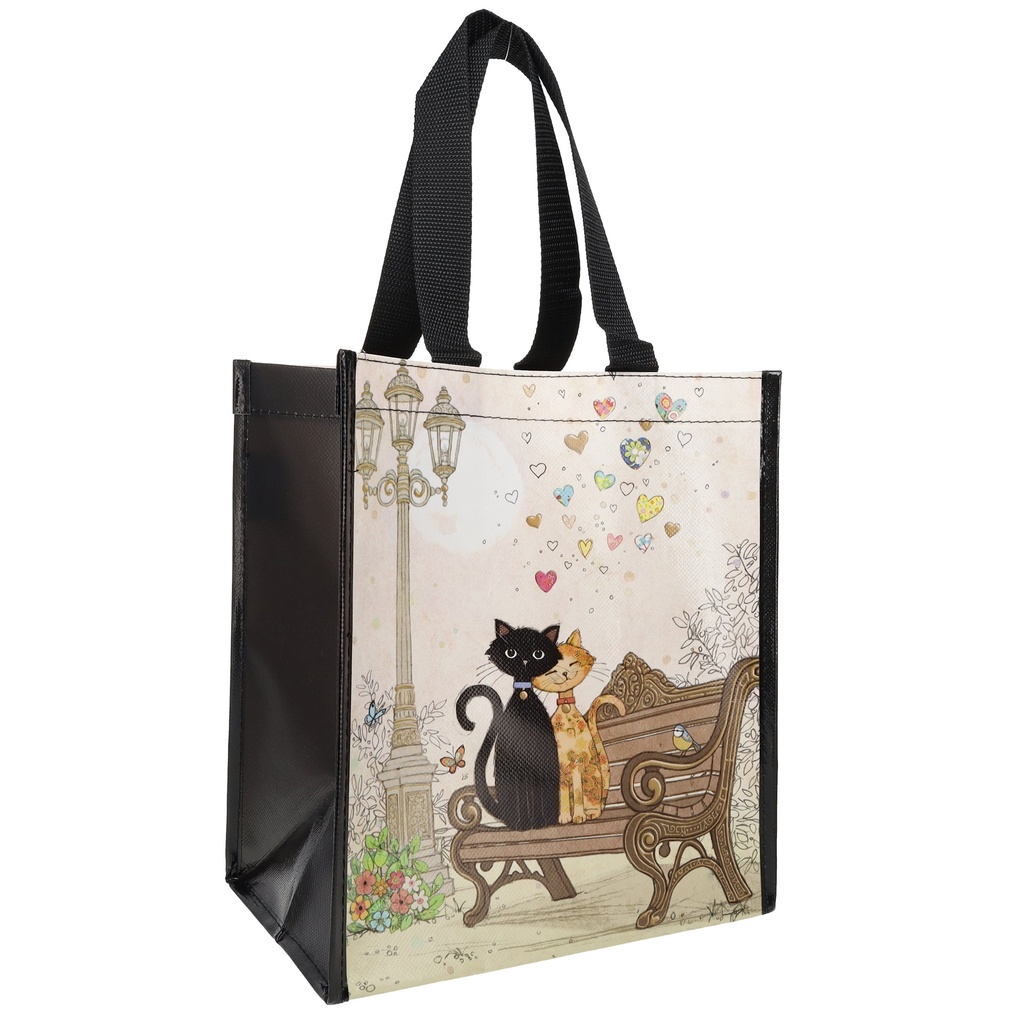 SAC CABAS EN PLASTIQUE RECYCLE BUG ART COUPLE DE CHATS