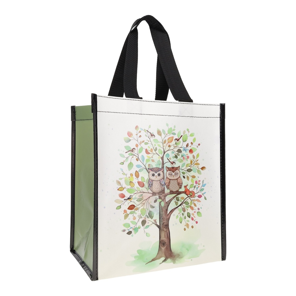 SAC CABAS EN PLASTIQUE RECYCLE PORTFOLIO COUPLE DE CHOUETTES