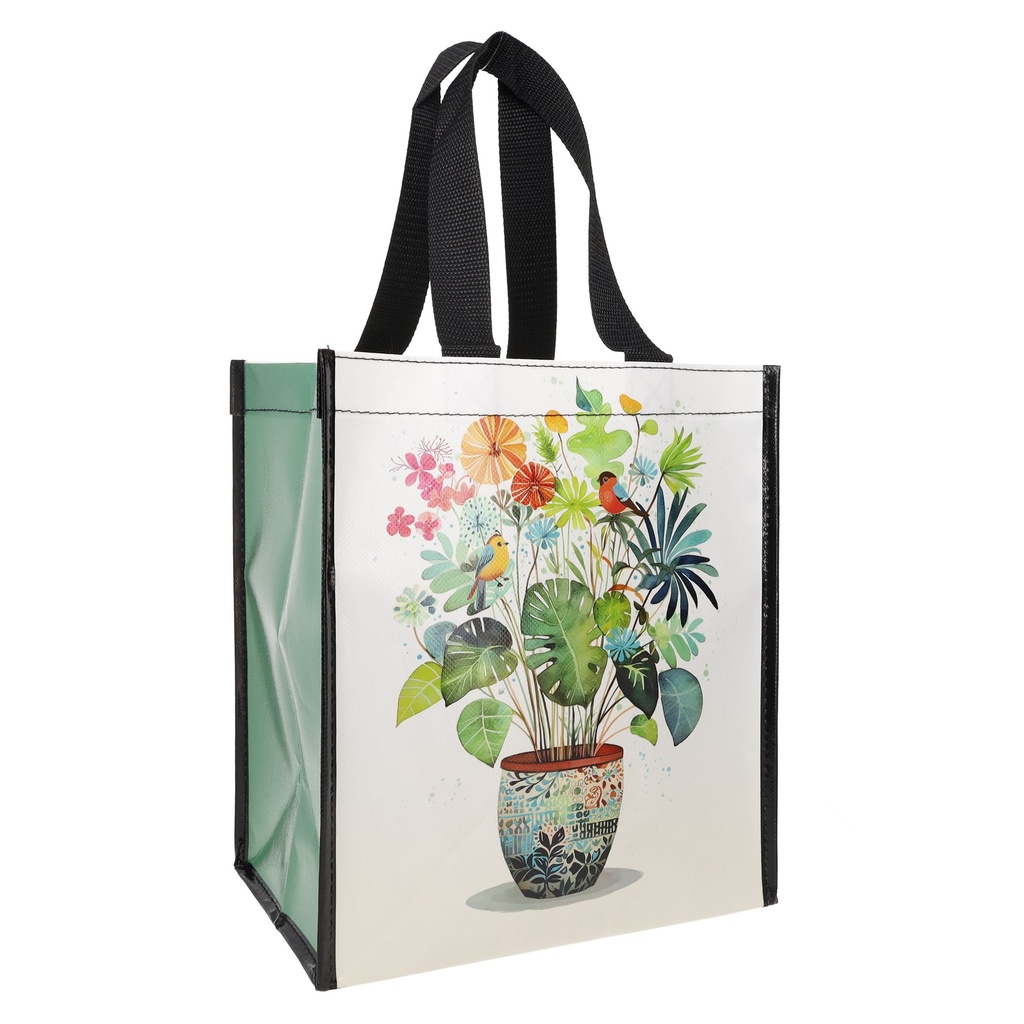 SAC CABAS EN PLASTIQUE RECYCLE PORTFOLIO OISEAUX PLANTE