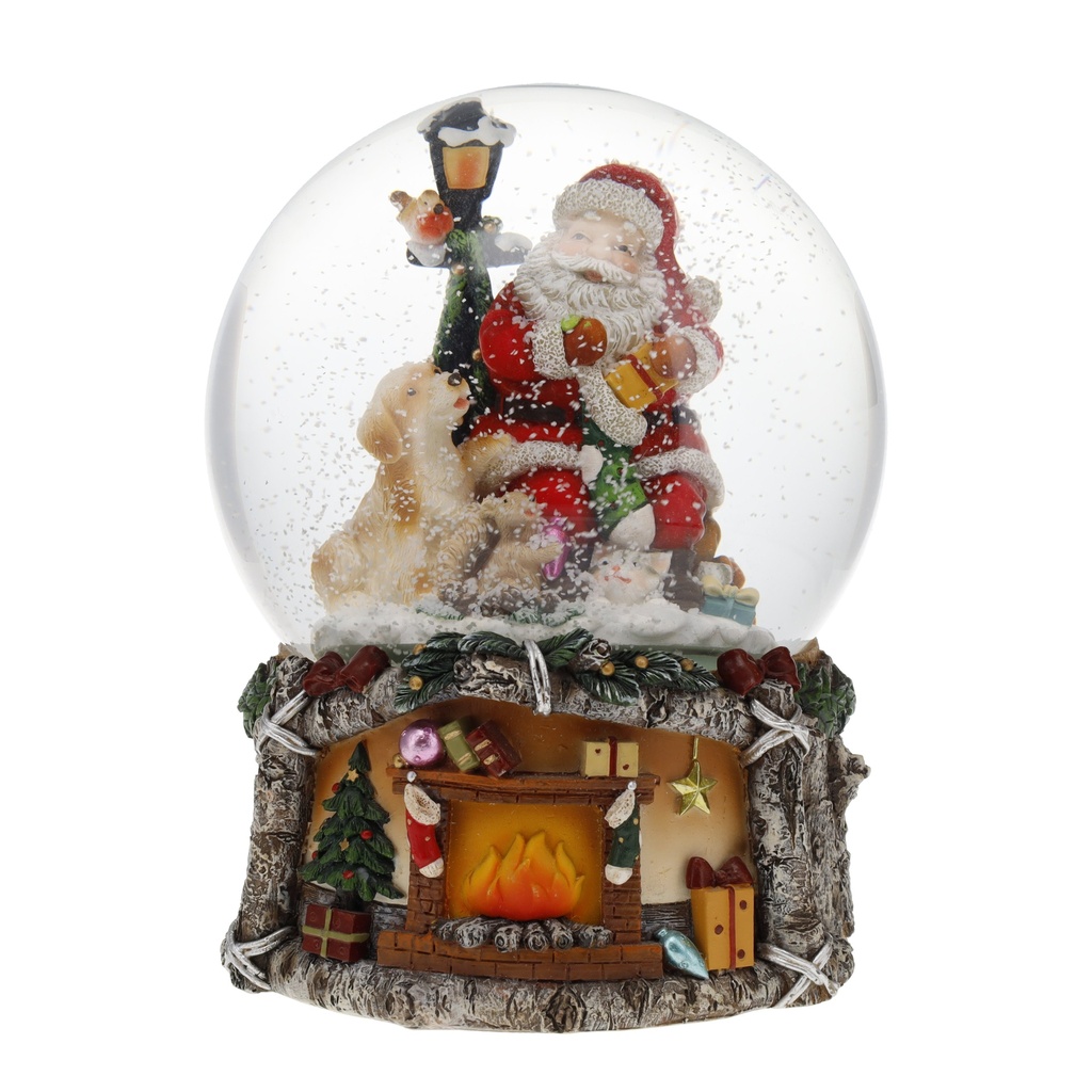BOULE A NEIGE MUSICALE 155 MM PERE NOEL ET ANIMAUX