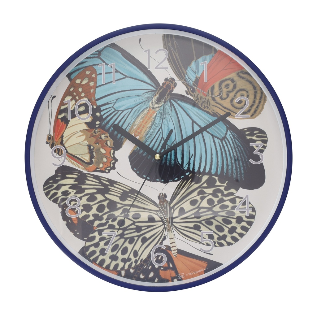 HORLOGE PLASTIQUE 30 CM ENCYCLOPEDIA PAPILLONS BLEU