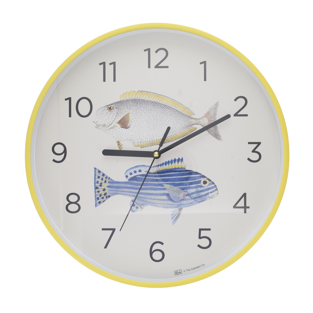 HORLOGE PLASTIQUE 30 CM ENCYCLOPEDIA POISSONS JAUNE