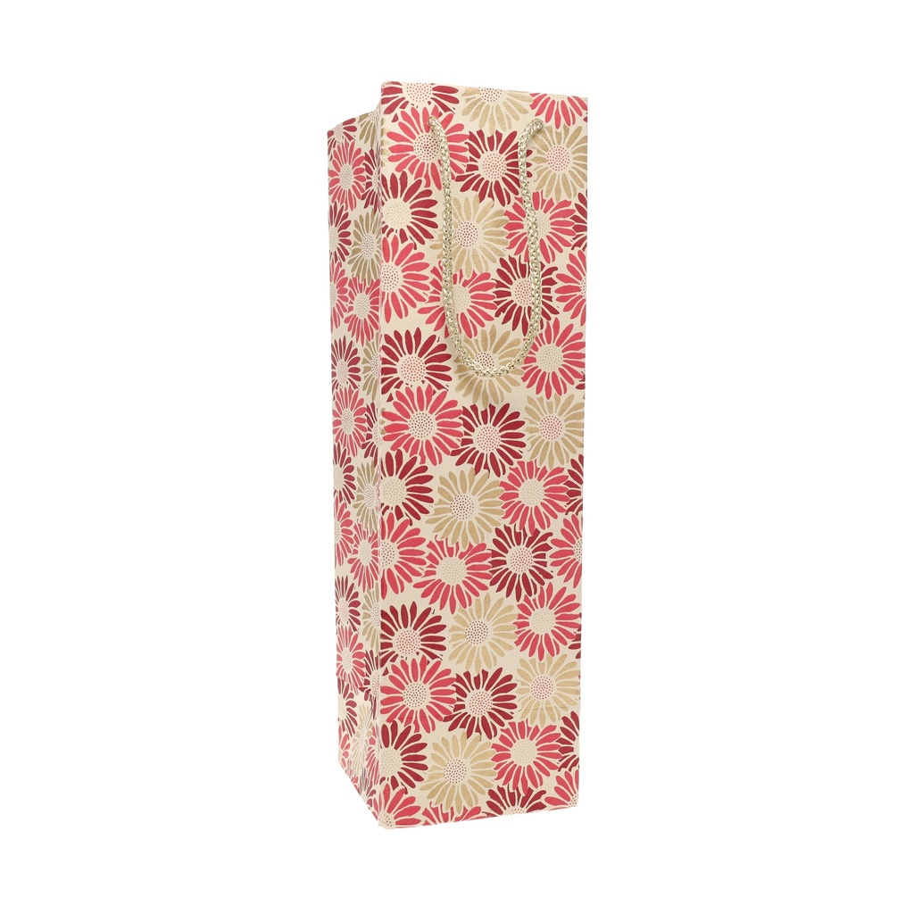 SAC CADEAU BOUTEILLE FLEURS ROUGES