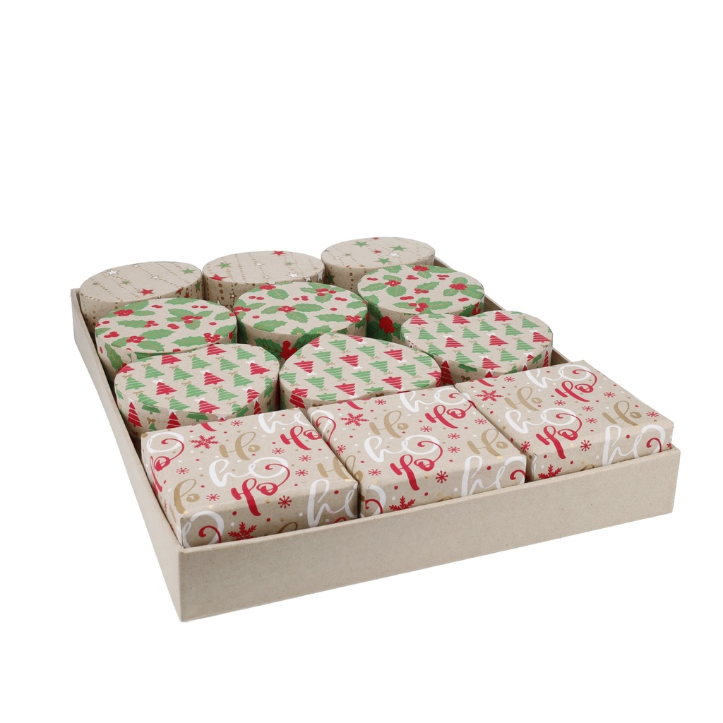 BOITE CADEAU PETITE IMPRIMEE - NOEL KRAFT SAPIN HOUX ETOILE ASSORTIS