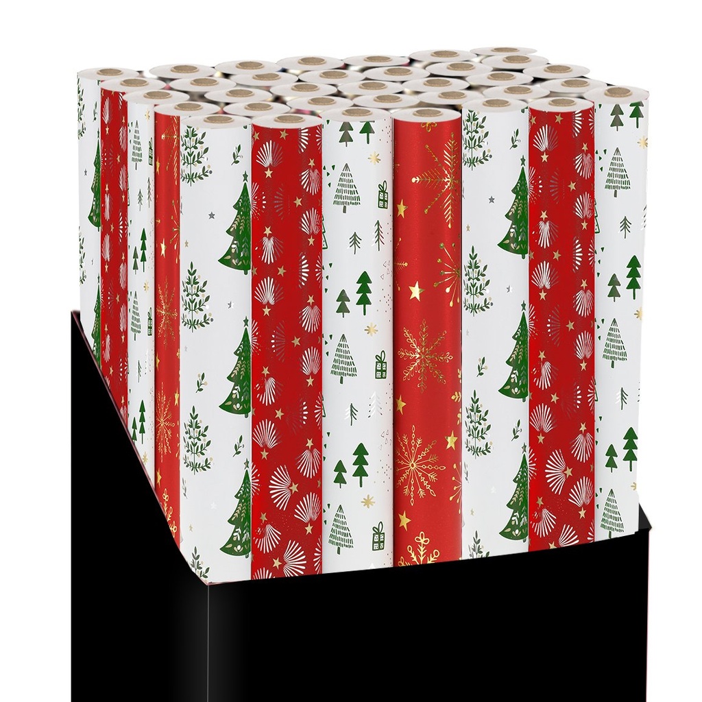 PAPIER CADEAU 70 X 200 CM - NOEL METALLISE VERT ROUGE BLANC
