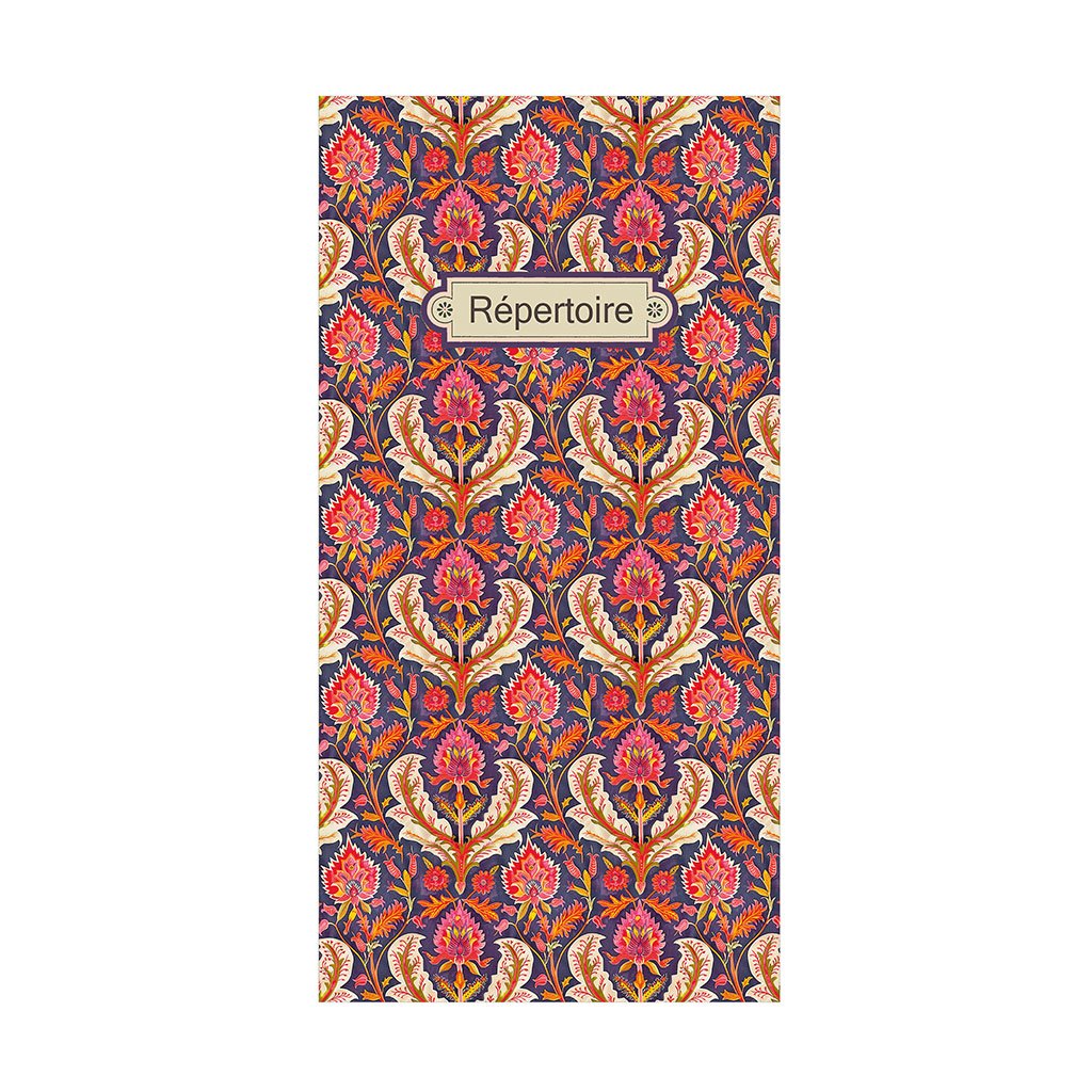 REPERTOIRE ADRESSES 48 PAGES 21 X 10 CM - PATTERN VIOLET FLEURS ROUGES