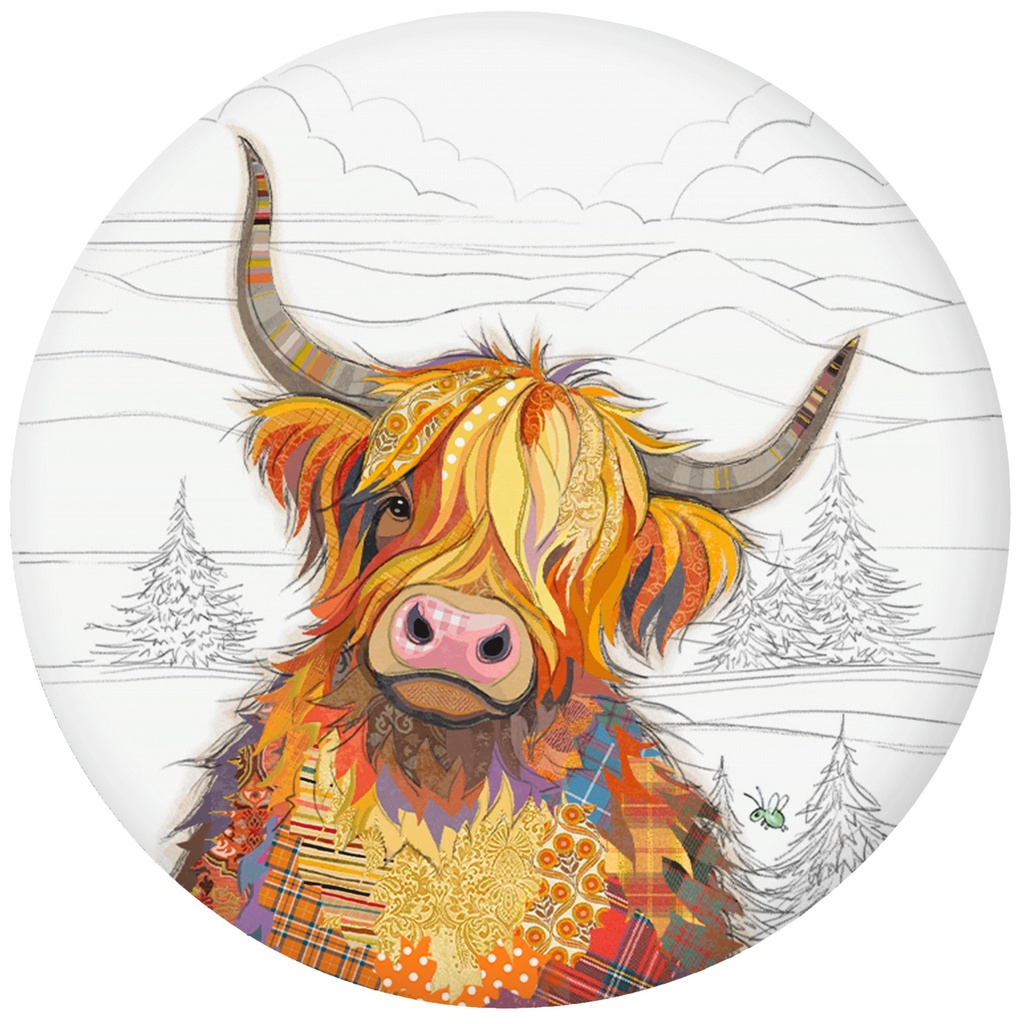 MAGNET ROND KOOK VACHE ECOSSAISE SAPIN