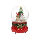 BOULE A NEIGE MUSICALE 100 MM NOEL CHIEN CHAT