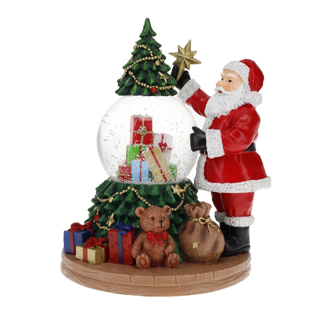 BOULE A NEIGE MUSICALE 85 MM PERE NOEL SAPIN