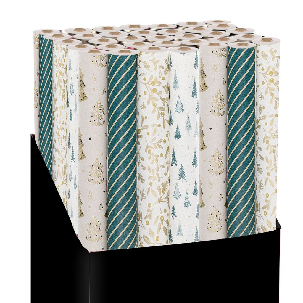 PAPIER CADEAU 2 M - 42 RLX - NOEL KRAFT ET PAPIER HERBE SAPIN VERT DORE