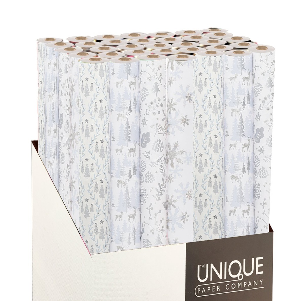 PAPIER CADEAU 1,5 M - 42 RLX - NOEL PAILLETE HIVER BLEU BLANC ARGENT