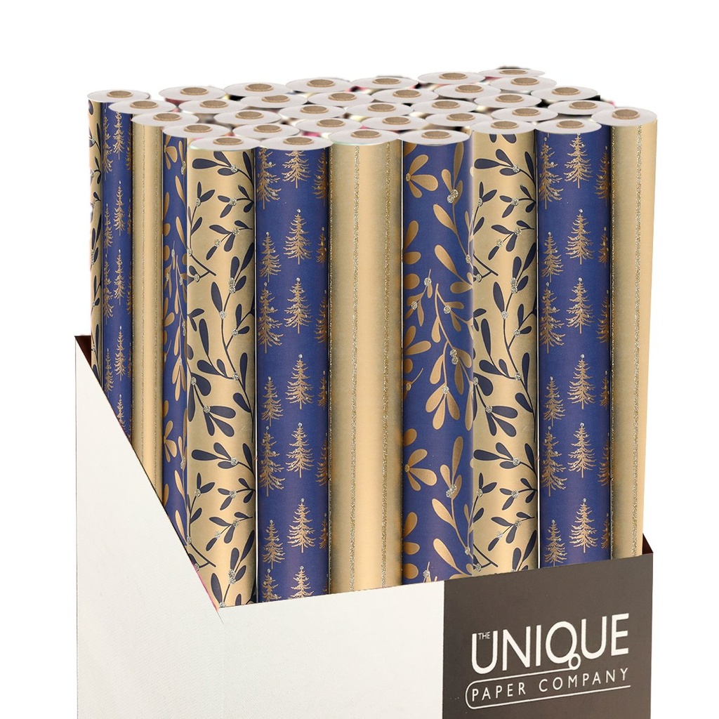 PAPIER CADEAU 1,5 M - 42 RLX - NOEL PAILLETE FORET BLEU DORE