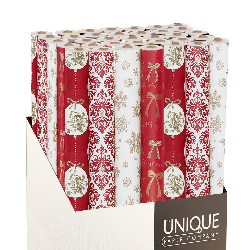 PAPIER CADEAU 1,5 M - 42 RLX - NOEL PAILLETE NOEUD BOULE BORDEAUX DORE