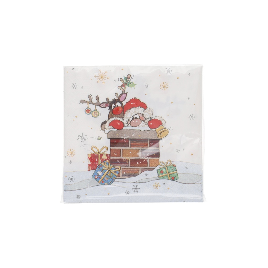 PACK DE 20 SERVIETTES EN PAPIER CARRE 16,5 CM KOOK NOEL CHEMINEE