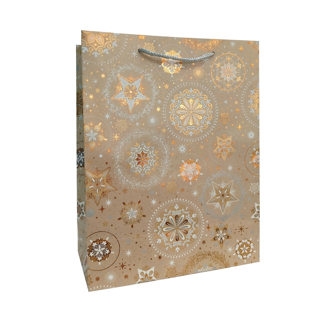 SAC CADEAU GM - NOEL KRAFT FLOCON ETOILE OR ARGENT