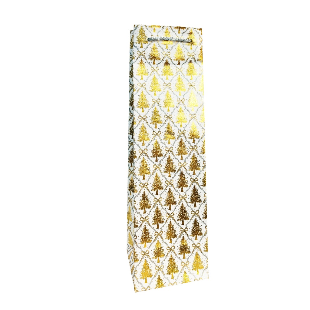 SAC CADEAU BOUTEILLE - NOEL BLANC SAPIN OR ARGENT