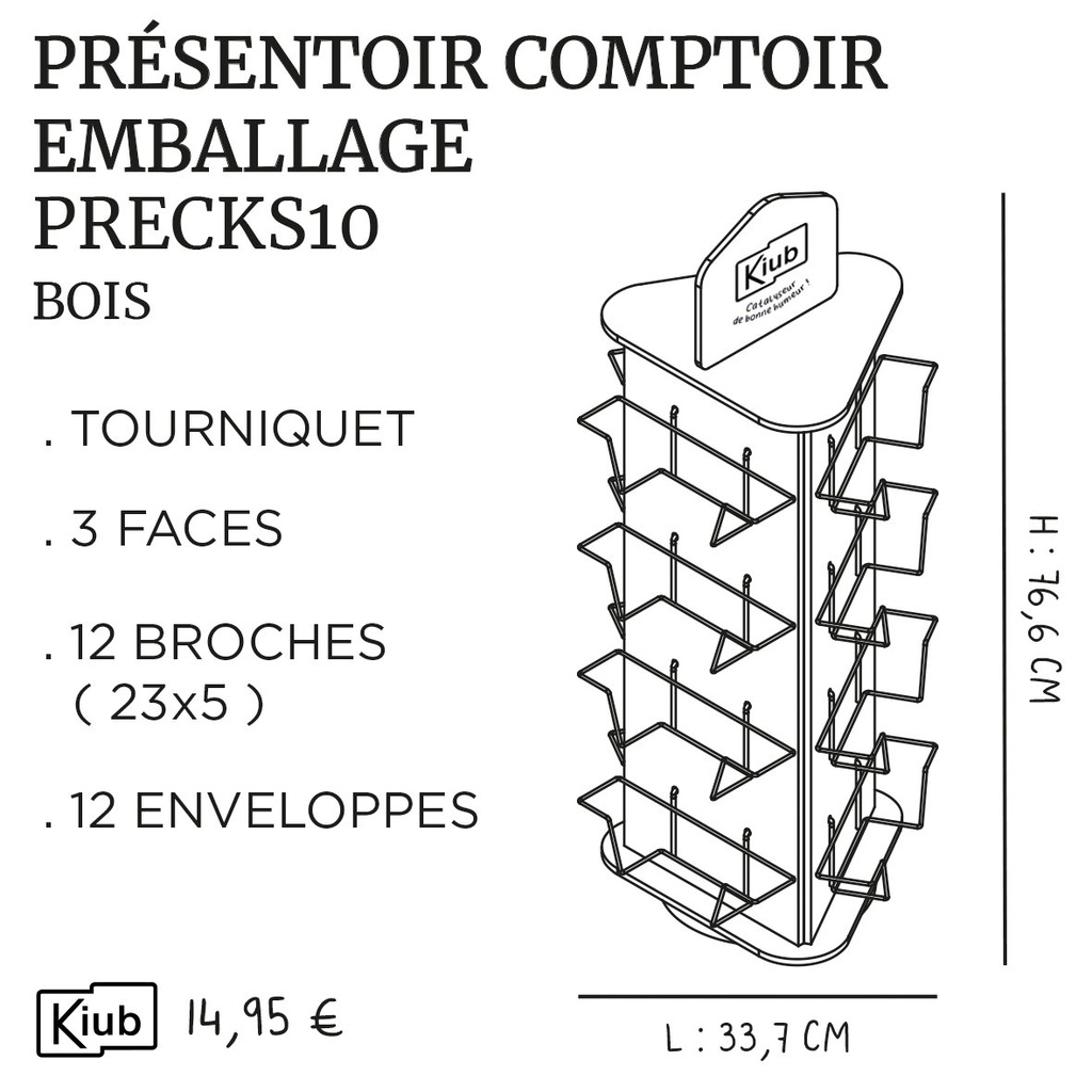 PRES COMPTOIR TOURNIQUET 12 ENVELOPPES BOIS