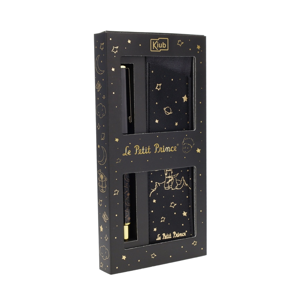 STYLO CAPUCHON ET ETUI PU EN BOITE CADEAU  LE PETIT PRINCE NOIR DORE