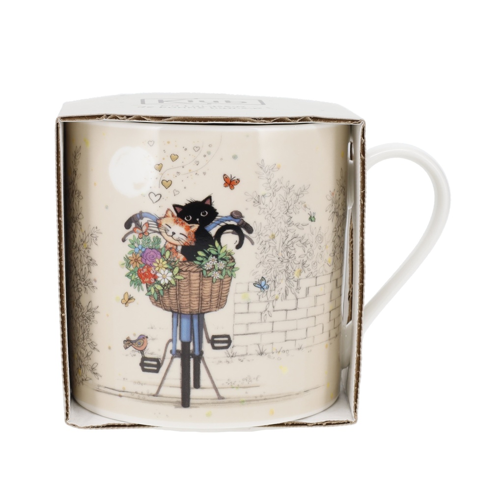 MUG XL DROIT 425 ML PORCELAINE + FOURREAU BUG ART CHATS VELO