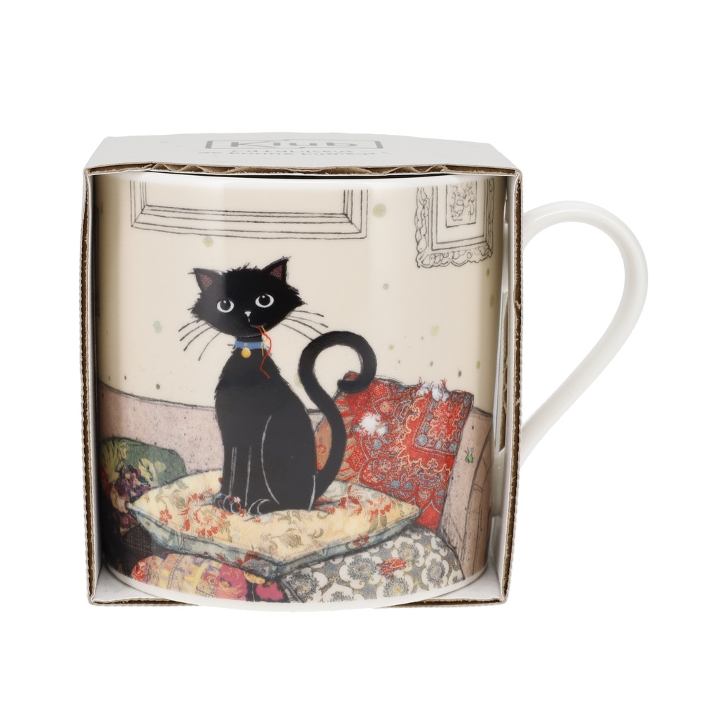 MUG XL DROIT 425 ML PORCELAINE + FOURREAU BUG ART CHAT ET COUSSINS