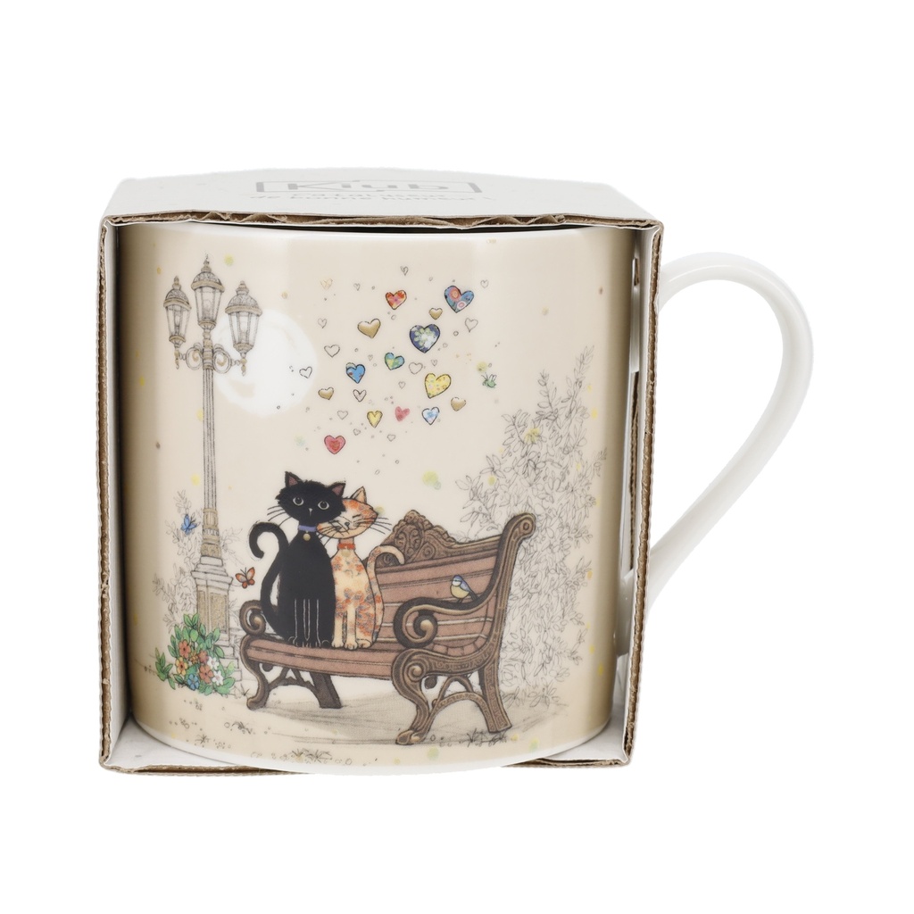 MUG XL DROIT 425 ML PORCELAINE + FOURREAU BUG ART COUPLE DE CHATS