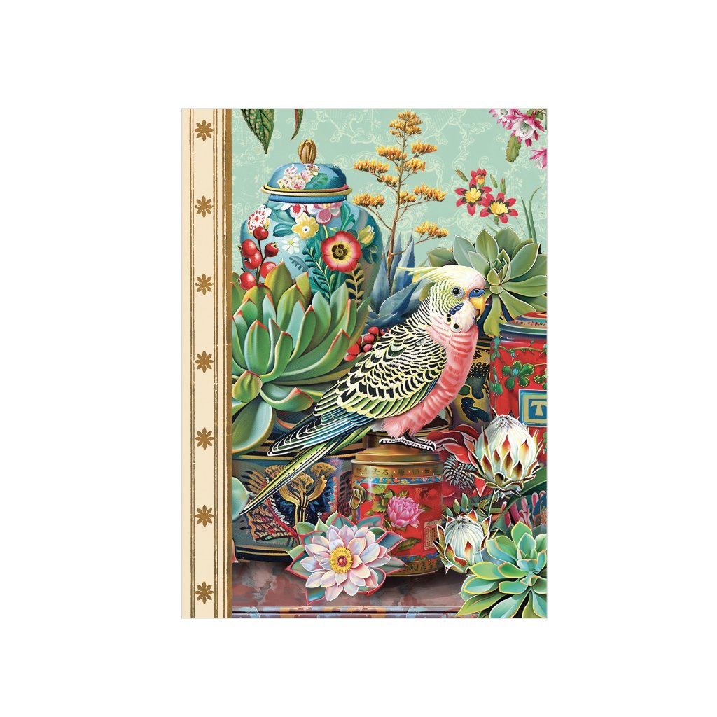 CARNET DE NOTE 48 PAGES 10,5 X 15 CM - PERRUCHE BOITE A THÉ