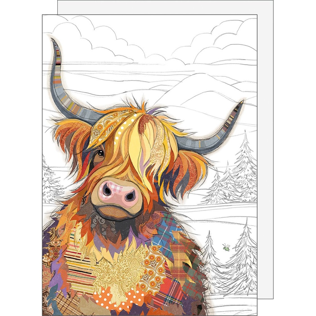 CARTE DOUBLE - BAGO063 - G063 - BUG ART KOOK VACHE ECOSSAISE