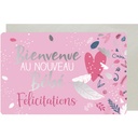 CARTE DOUBLE DES PLUMES ET DES FLEURS BEBE