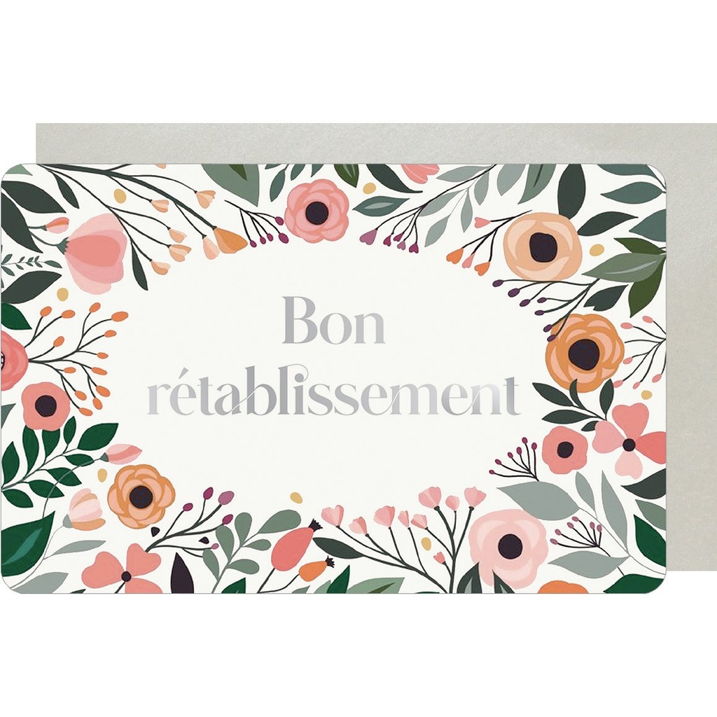 CARTE DOUBLE DES PLUMES ET DES FLEURS BON RETABLISSEMENT