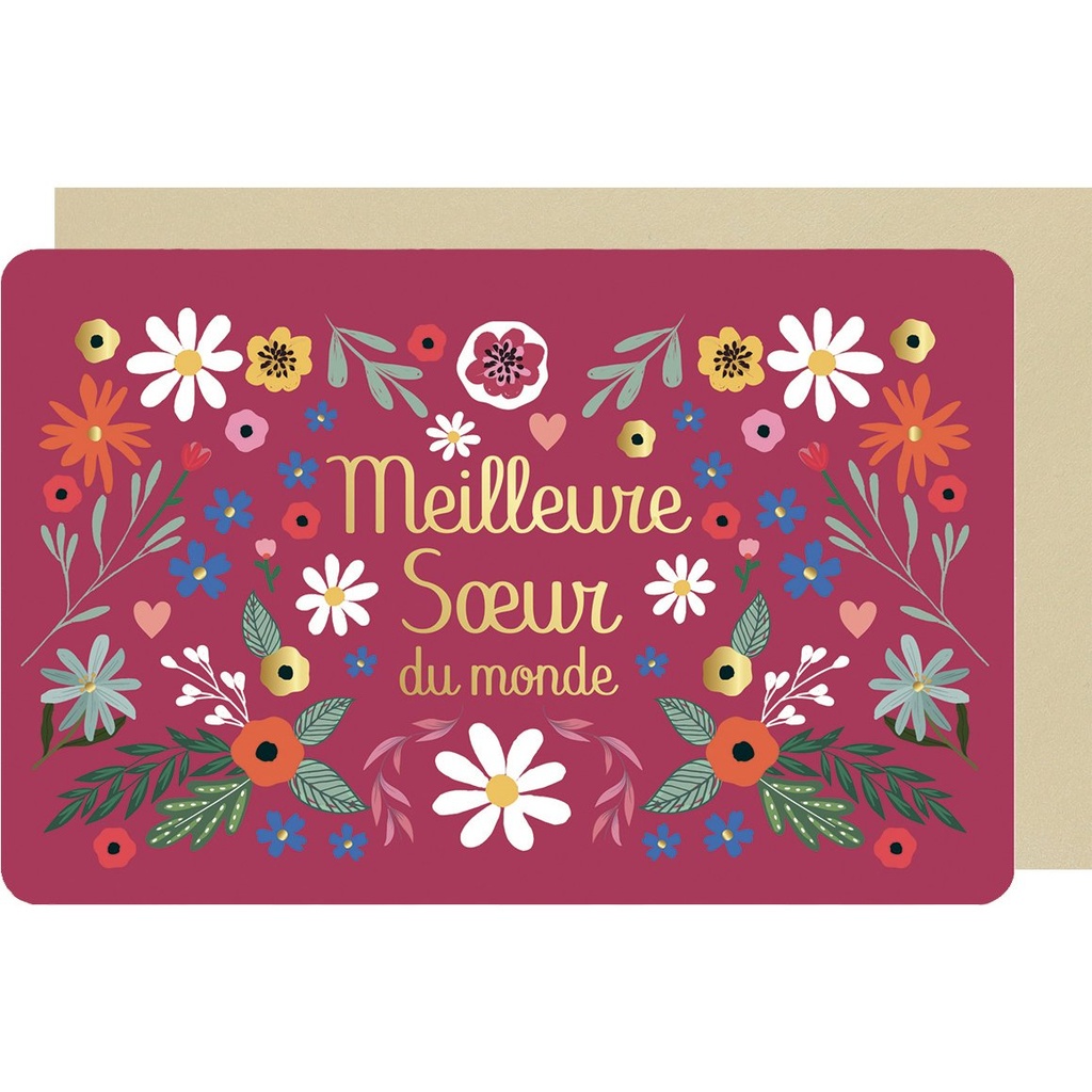 CARTE DOUBLE DES PLUMES ET DES FLEURS SOEUR