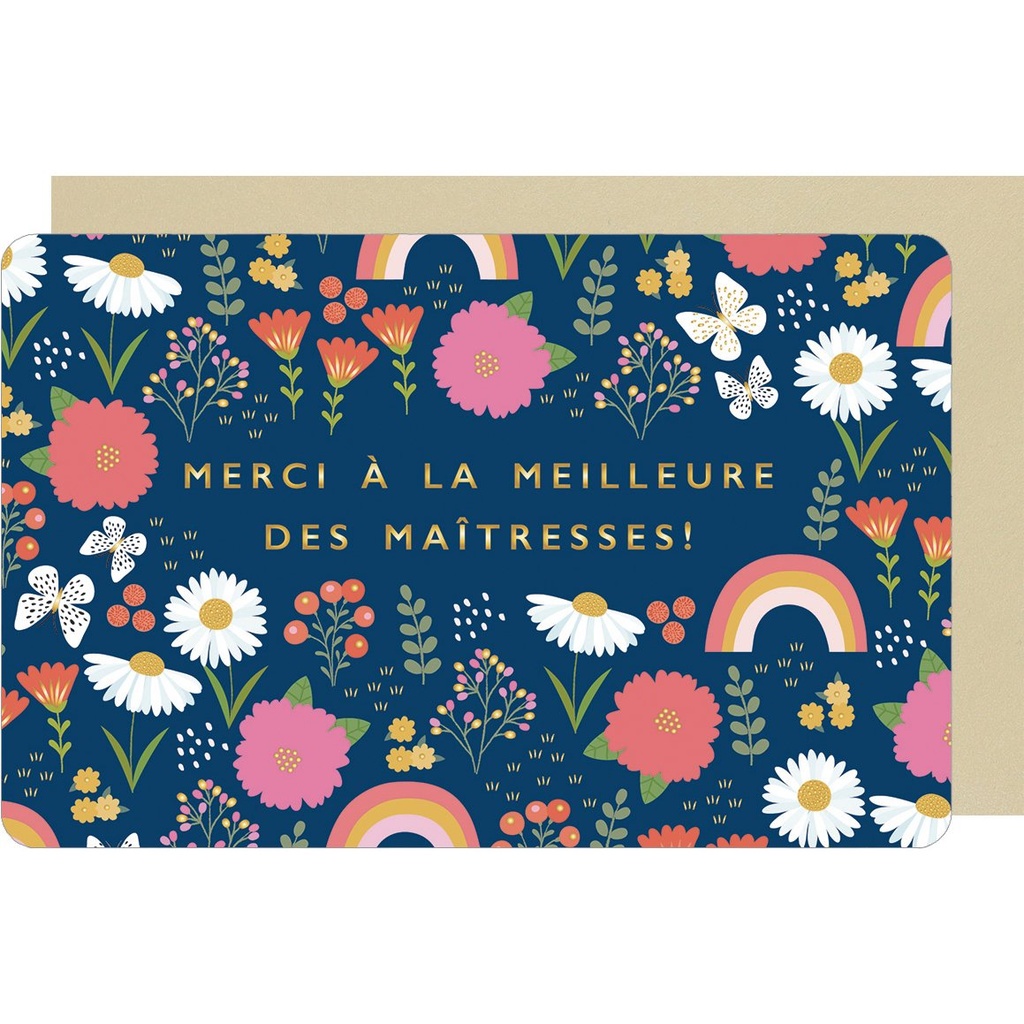 CARTE DOUBLE DES PLUMES ET DES FLEURS MAITRESSE