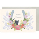 CARTE DOUBLE DES PLUMES ET DES FLEURS BONNE CHANCE