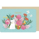 CARTE DOUBLE DES PLUMES ET DES FLEURS MERCI