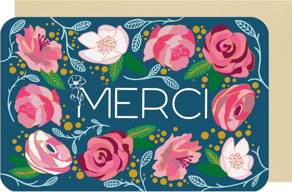CARTE DOUBLE DES PLUMES ET DES FLEURS H MERCI