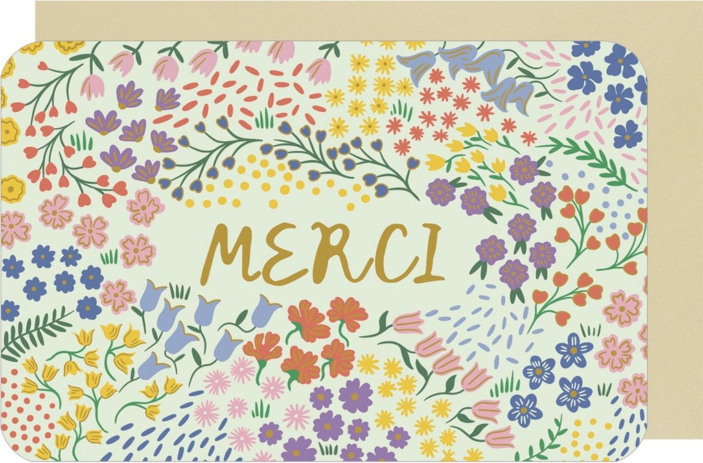 CARTE DOUBLE DES PLUMES ET DES FLEURS H MERCI