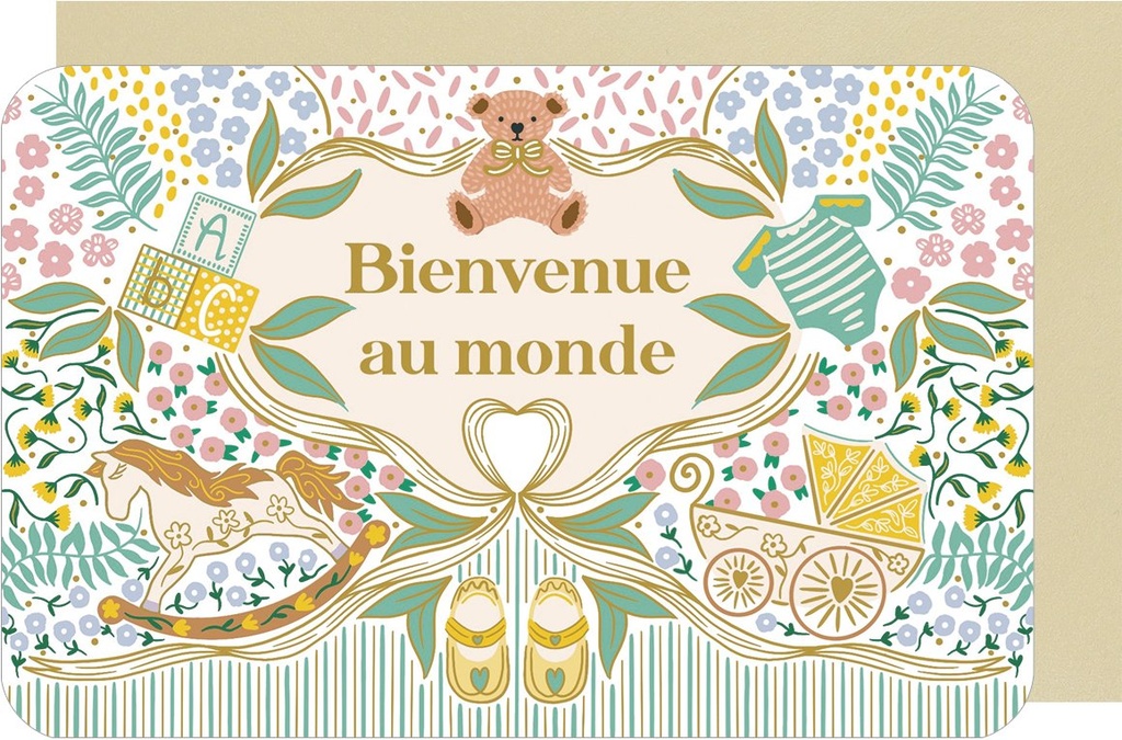 CARTE DOUBLE DES PLUMES ET DES FLEURS H NAISSANCE MIXTE