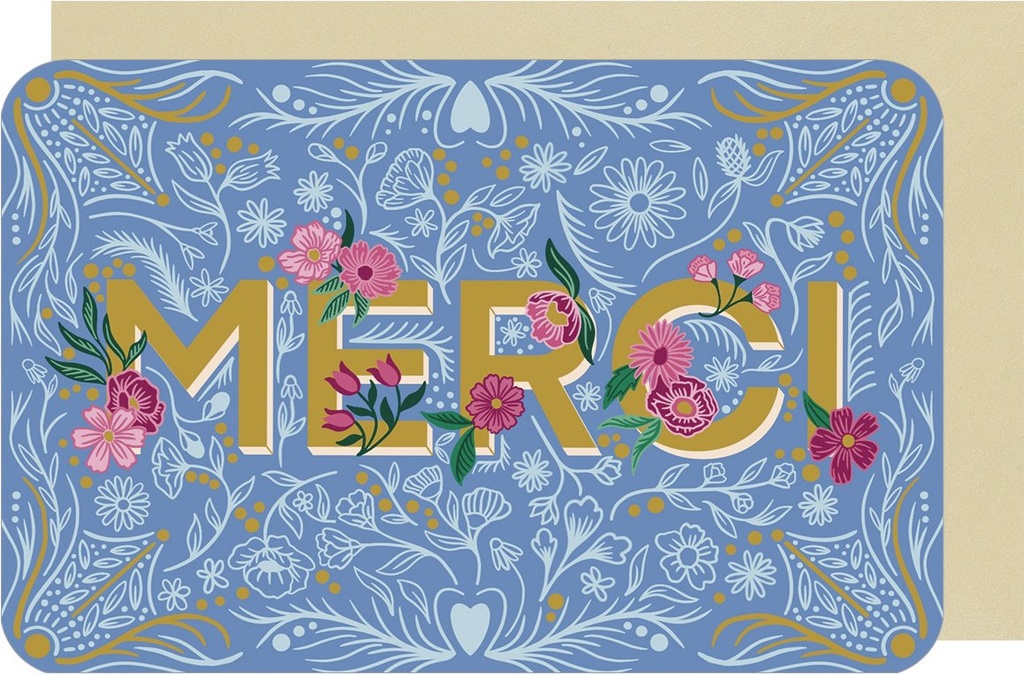 CARTE DOUBLE DES PLUMES ET DES FLEURS H MERCI