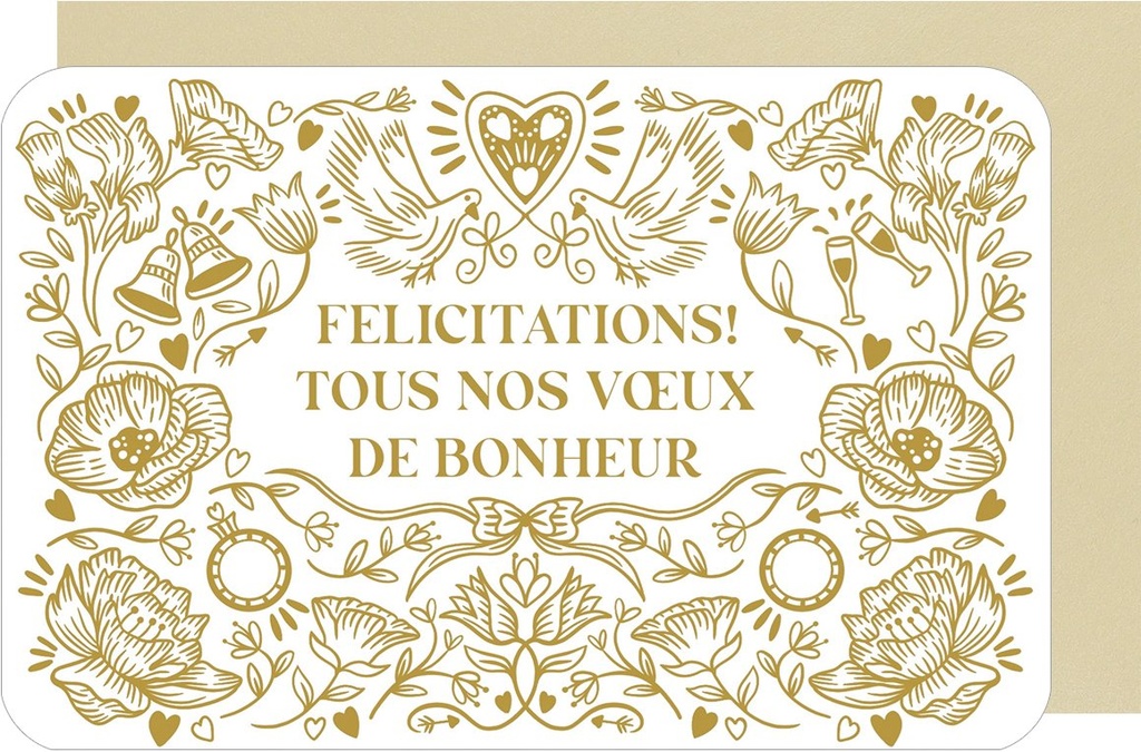 CARTE DOUBLE DES PLUMES ET DES FLEURS H FELICITATIONS MARIAGE