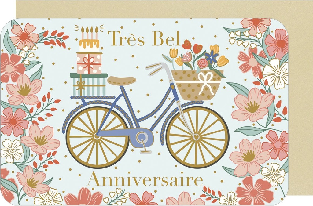 CARTE DOUBLE DES PLUMES ET DES FLEURS H ANNIVERSAIRE FEMME