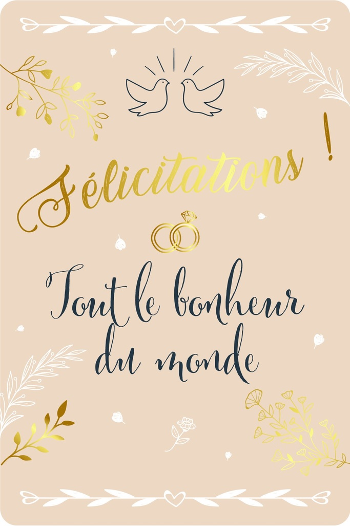CARTE DOUBLE DES PLUMES ET DES FLEURS FELICITATIONS MARIAGE