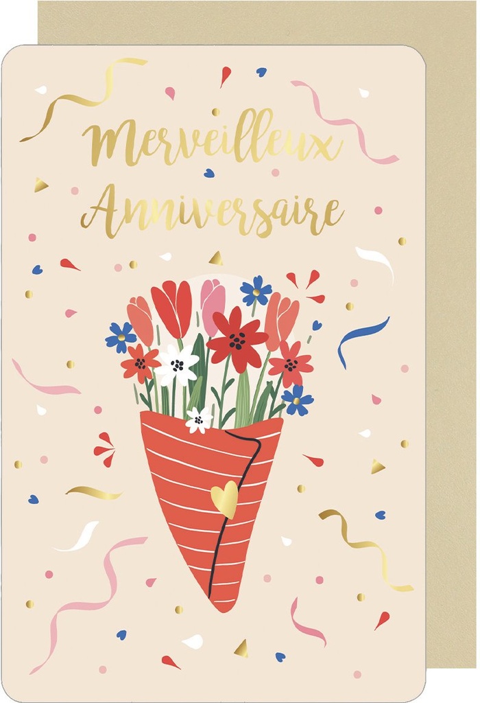 CARTE DOUBLE DES PLUMES ET DES FLEURS ANNIVERSAIRE