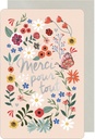CARTE DOUBLE DES PLUMES ET DES FLEURS MERCI