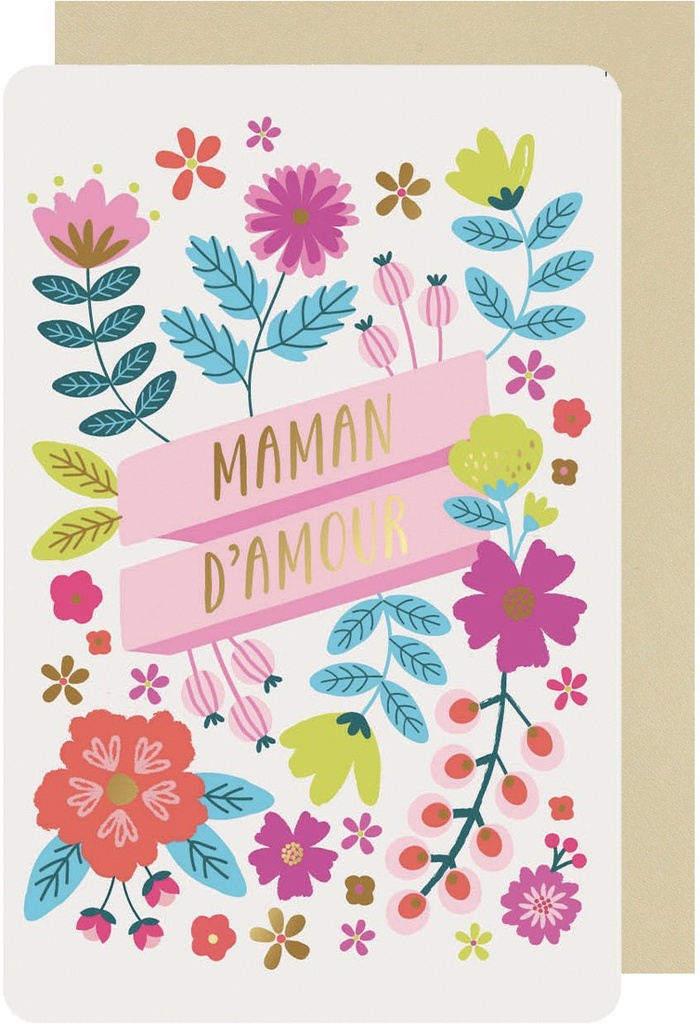 CARTE DOUBLE DES PLUMES ET DES FLEURS MAMAN