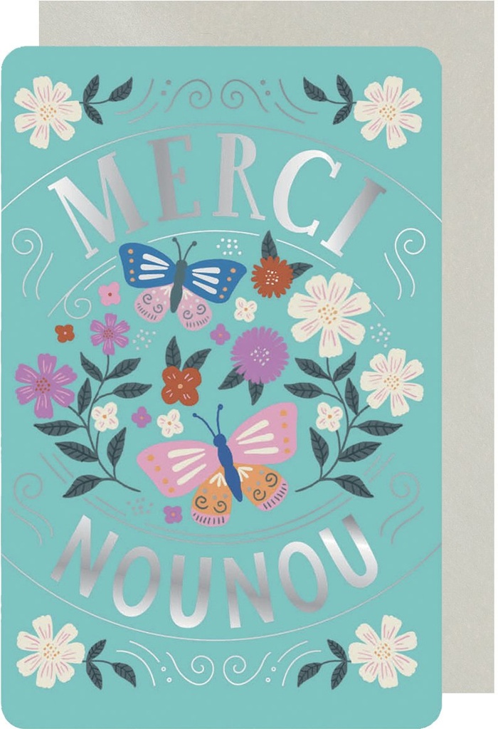 CARTE DOUBLE DES PLUMES ET DES FLEURS NOUNOU