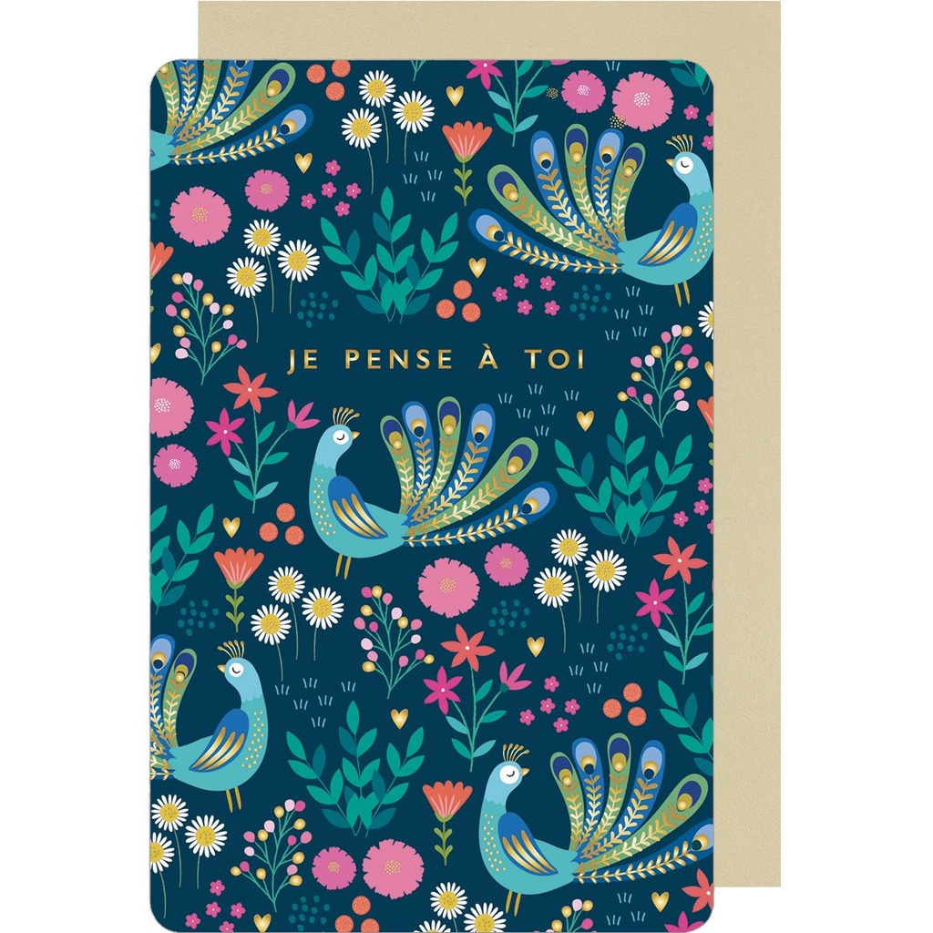 CARTE DOUBLE DES PLUMES ET DES FLEURS PETITE ATTENTION