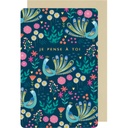 CARTE DOUBLE DES PLUMES ET DES FLEURS PETITE ATTENTION