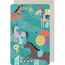 CARTE DOUBLE DES PLUMES ET DES FLEURS ANNIVERSAIRE ENFANT 