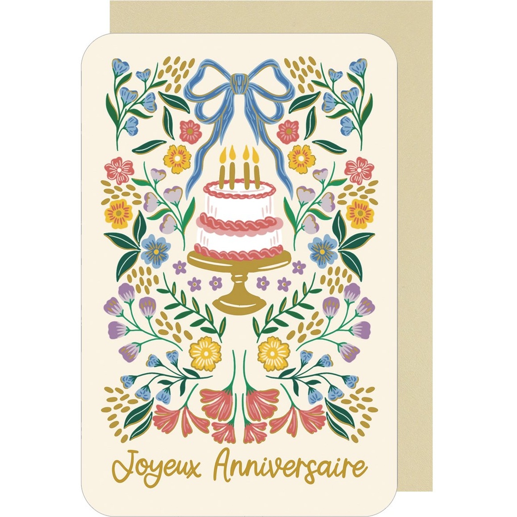 CARTE DOUBLE DES PLUMES ET DES FLEURS V ANNIVERSAIRE FEMME